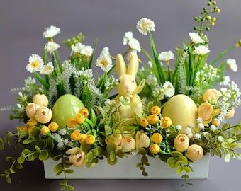 Ceramic Egg Easter Centerpiece: Bunny Spring Table Decor
