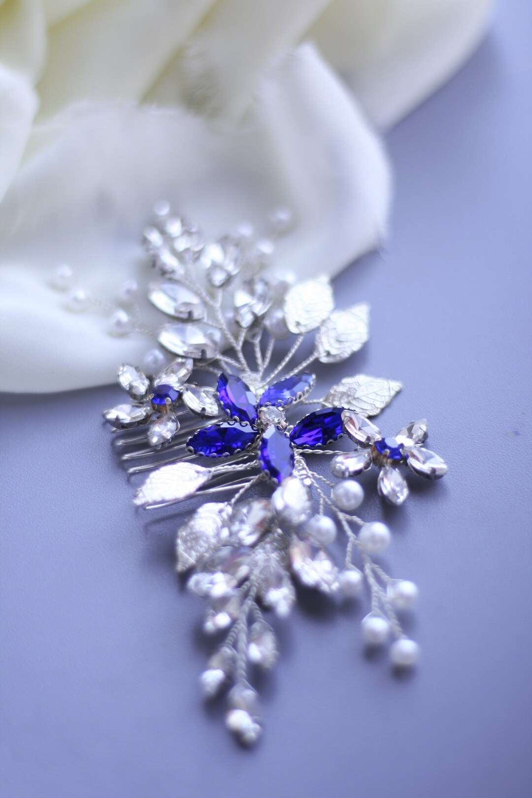 Blue Hair Comb, Sapphire Hair Comb, Silver Crystal Hair Comb, Blue Hair ...