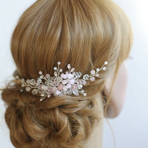 Rose Quartz Bridal Hair Pin: Crystal Wedding Headpiece
