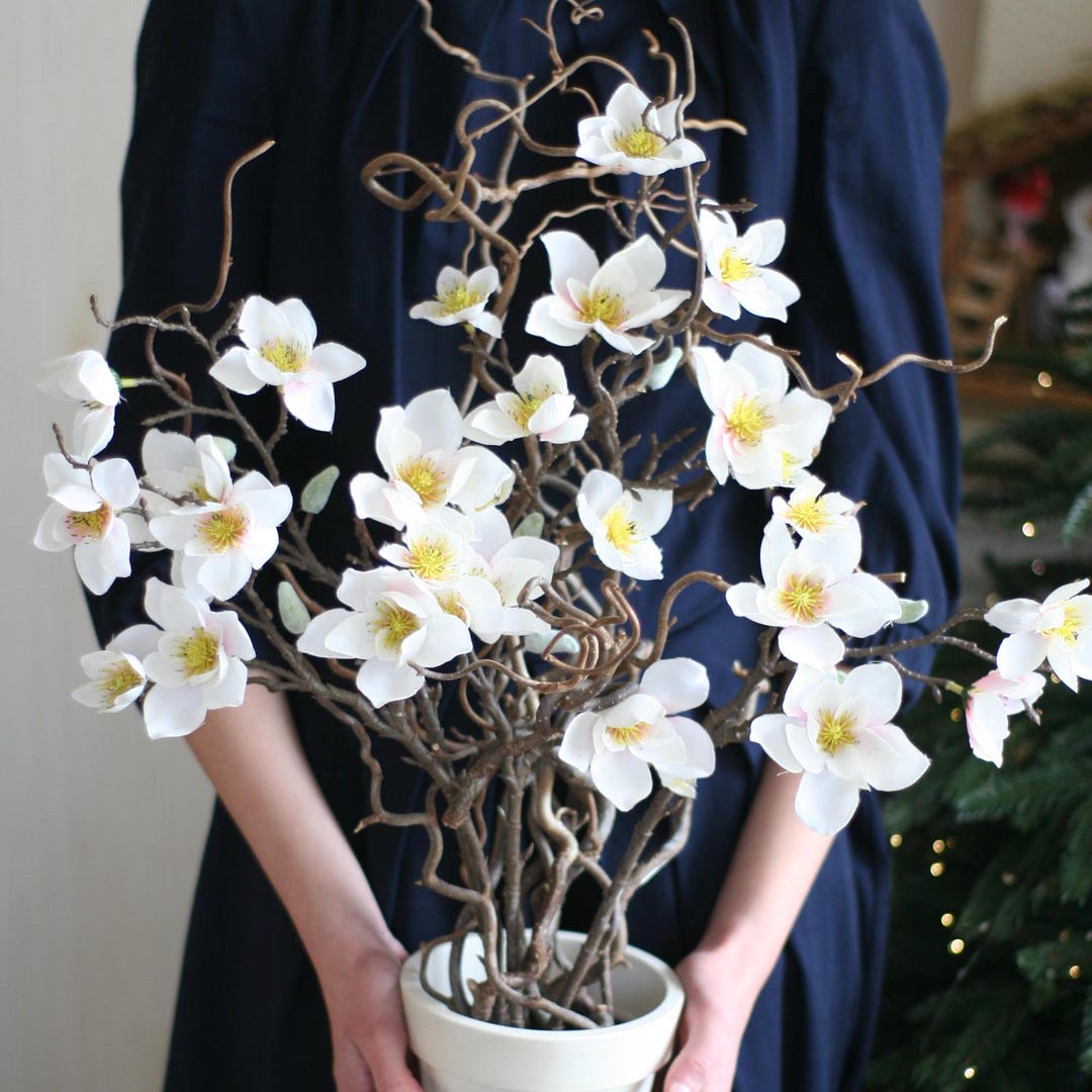 Magnolia and Twisted Branches, Floral Arrangement Spring Decor Etsy