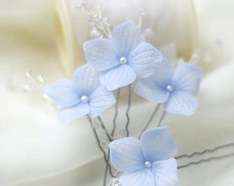 Blue Flower Bridal Hair Pin: Crystal Floral Wedding Hair Clip
