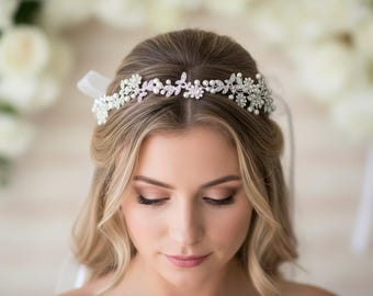 Rhinestone Bridal Crown: Silver Pearl Wedding Hair Vine