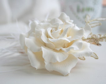 Cream Peach Fuzz Bridal Hair Clip, Rose flower clip, Bridal hair flower, Flower hair clip, Peach Fuzz Wedding
