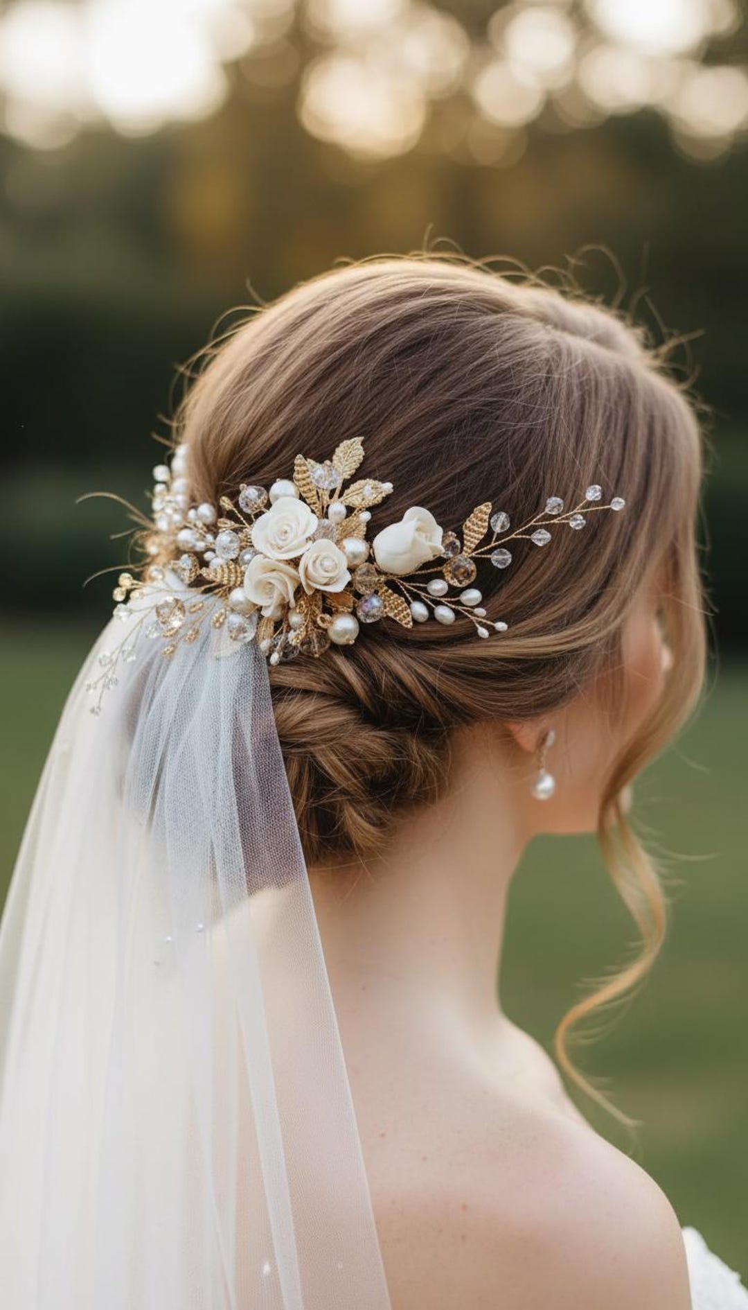 NEW Bridal large flower Headpiece veil hair comb Bridal Large Veil Comb Clip Ceramic Headpiece White Floral  main image 2