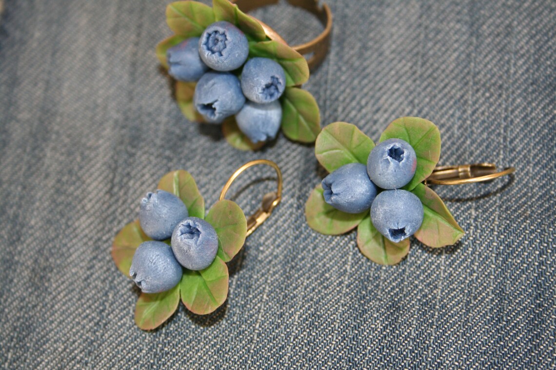 Blueberry ring Polymer clay jewelry berry jewelry Etsy