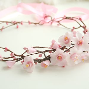 Clay Sakura Blossom Crown, Sakura Hair Piece, Wedding Flower Crown, Pink Flower Headpiece, Bridal hair accessories