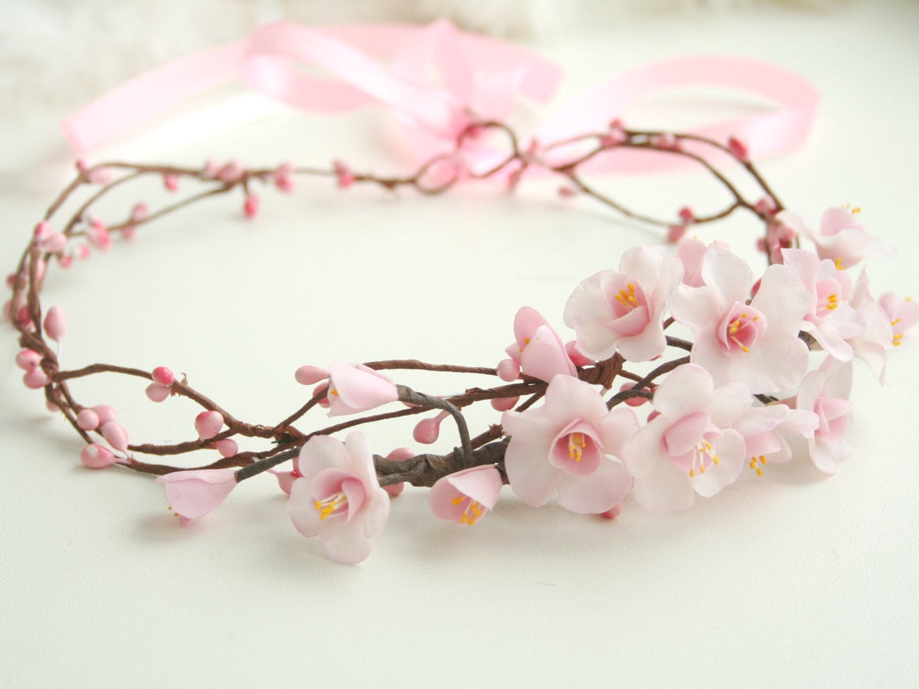 Clay Sakura Blossom Crown, Sakura Hair Piece, Wedding Flower Crown