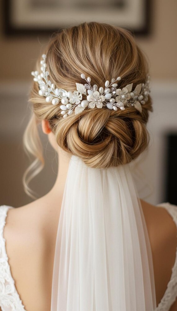 Pearl Floral comb wedding bridal Gold Ivory Ivory Pearl and Crystal Floral Wedding Hair Comb in Silver main image 2
