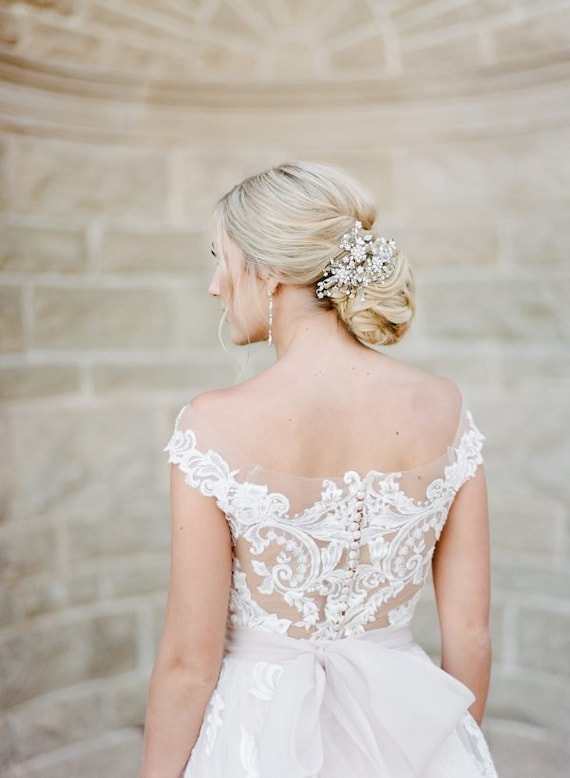 Bridal Crystal and Lace Headpiece. Wedding Comb. Bridal Headpiece Wedding Side Hair Comb WHITNEY | EDEN LUXE  main image 2