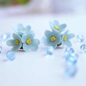 Blue flower earrings, Forget me not earrings, Forget me not jewelry, Blue earrings, Flower earrings, Polymer clay earrings