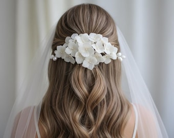 White Hydrangea Bridal Hair Comb: Porcelain Flower Wedding Headpiece