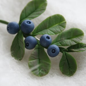 Blueberry Brooch: Rustic Polymer Clay Berry Pin