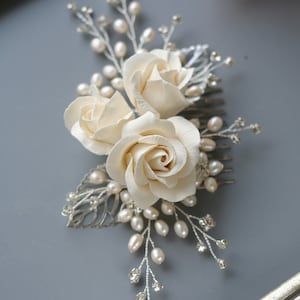 Ivory Flower Bridal Comb: Pearl Crystal Wedding Hairpiece