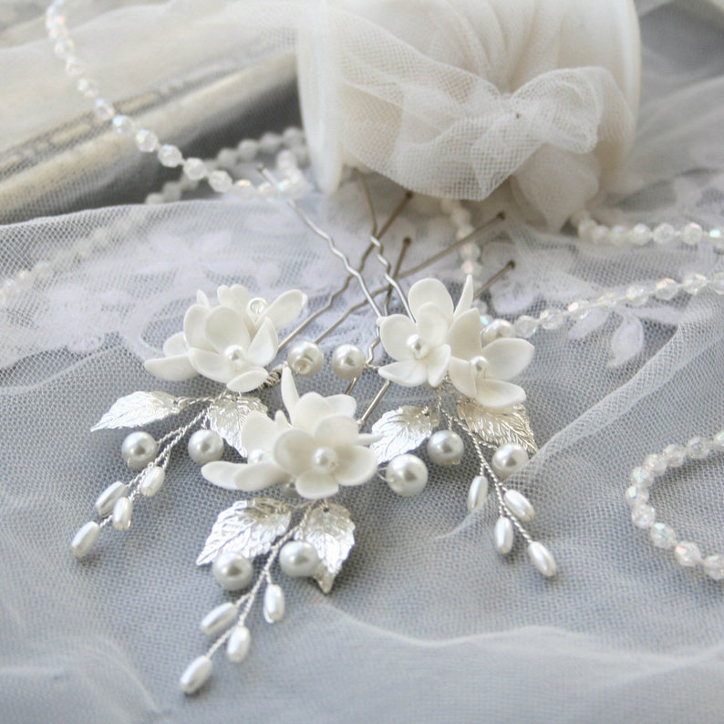 Silver Hair Pins Bridal Hair Pins Flower Wedding Hair Pins Etsy