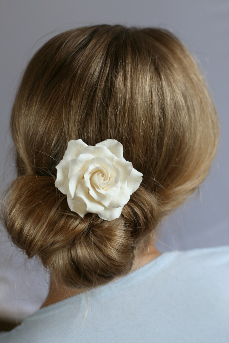Ivory White rose Bridal Hair flower Bridal Hair accessories Etsy