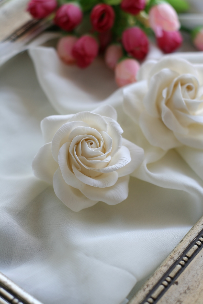 Ivory White rose Bridal Hair flower Bridal Hair accessories Wedding Hair flower Bridal hair clip Rose hair Wedding hair accessories image 1