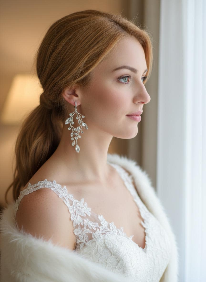 Orecchini A Cerchio Con Strass Per Sposa Argento - Grandi E Scintillanti, Gioielli Donna - 4
