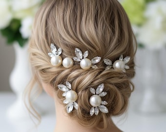 Crystal Pearl Bridal Hair Pins: Wedding Hair Accessories - Set of 3/5