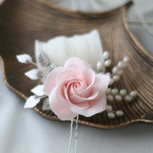 Pink Rose Bridal Hair Pin: Pearl Wedding Hair Accessory