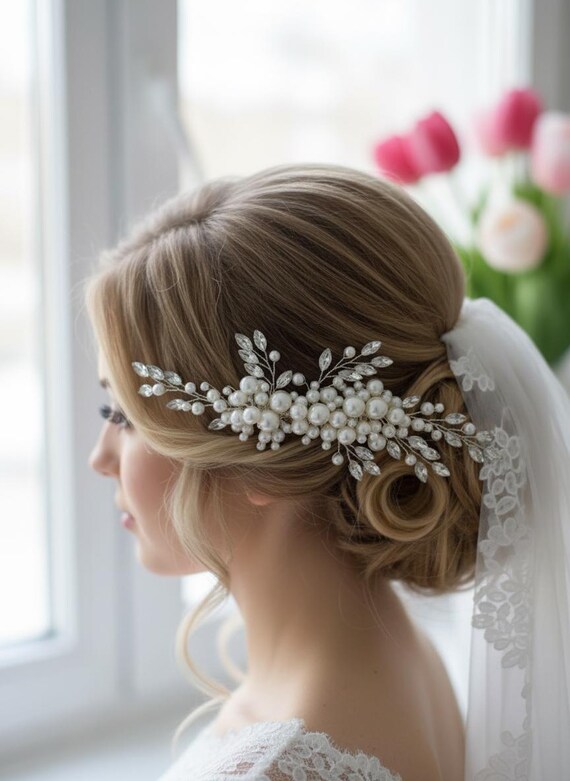 Pearl Bridal Hair Comb: Crystal Wedding Hair Piece - Etsy display picture 2