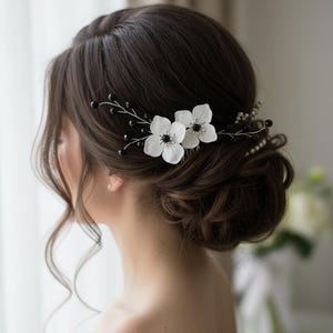 Black & White Flower Hair Comb: Hydrangea Bridal Hair Piece