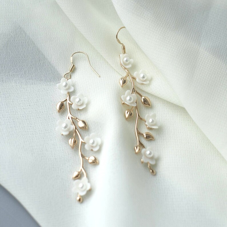 24K Gold Floral Leaf Earrings Gold Wedding Earrings Floral - Etsy