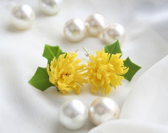 Yellow Dandelion earrings, Flower earrings, Yellow earrings, Polymer clay earrings, Dandelion jewelry, Spring earrings