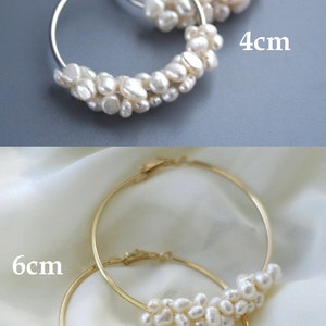 Natural Pearl Hoop Wedding Earrings Silver Hoop Pearl Bridal Earrings Silver Pearl Jewelry image 9