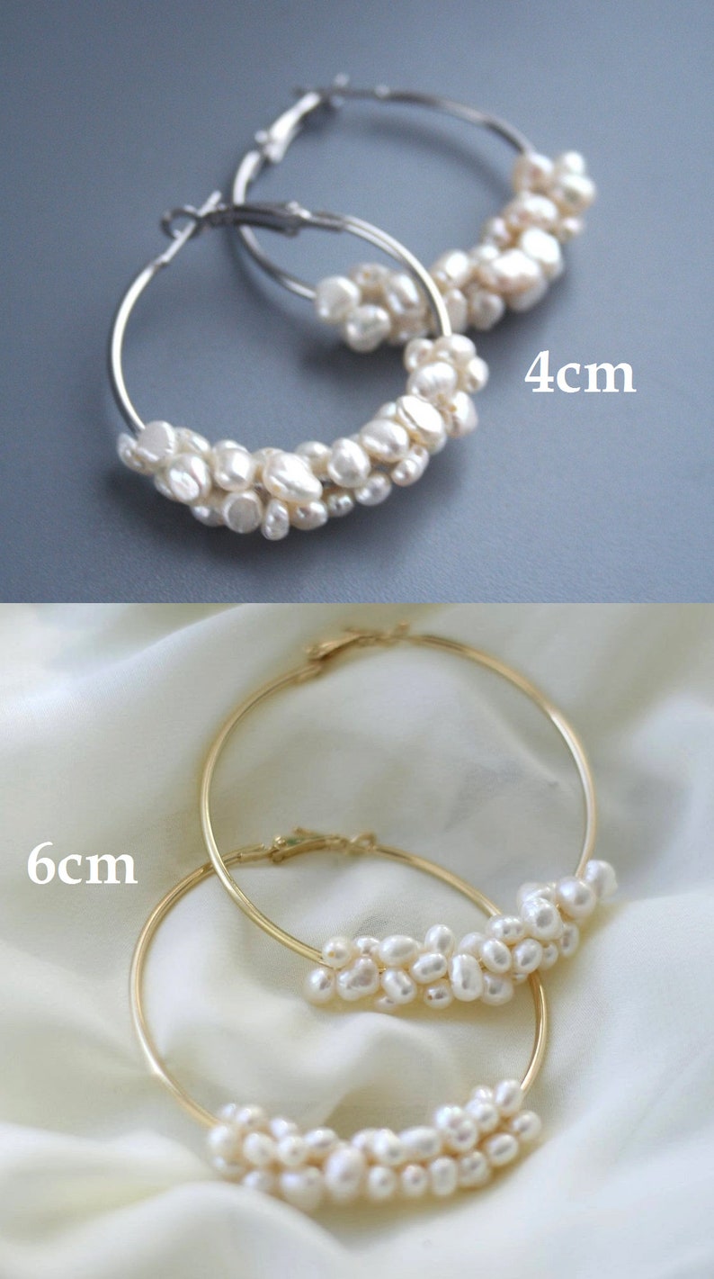 Natural Pearl Hoop Wedding Earrings Silver Hoop Pearl Bridal Earrings Silver Pearl Jewelry image 9