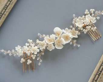 Floral Wedding Headpiece Pearl Flower Wedding Hair Comb Pearl Bridal Hair Comb Wedding Hair Accessories Bridal Hair Accessories