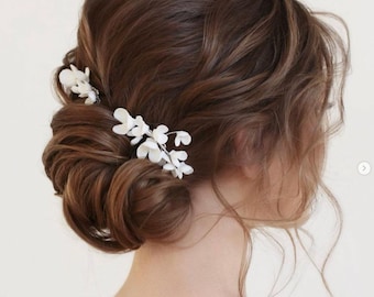 Épingles à cheveux de fleur blanche d’argile, épingles à cheveux de mariée de fleur, épingles à cheveux de mariage de fleur, accessoires de cheveux de mariée