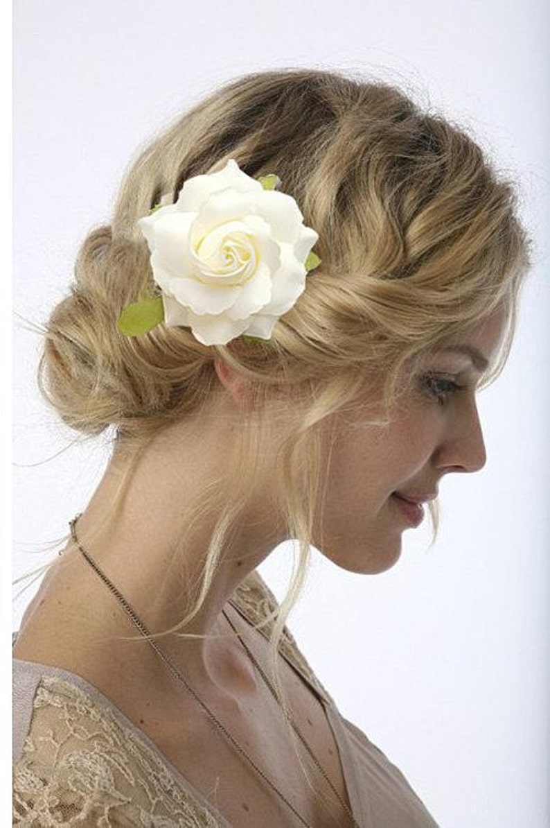 Ivory White rose Bridal Hair flower Bridal Hair accessories Etsy