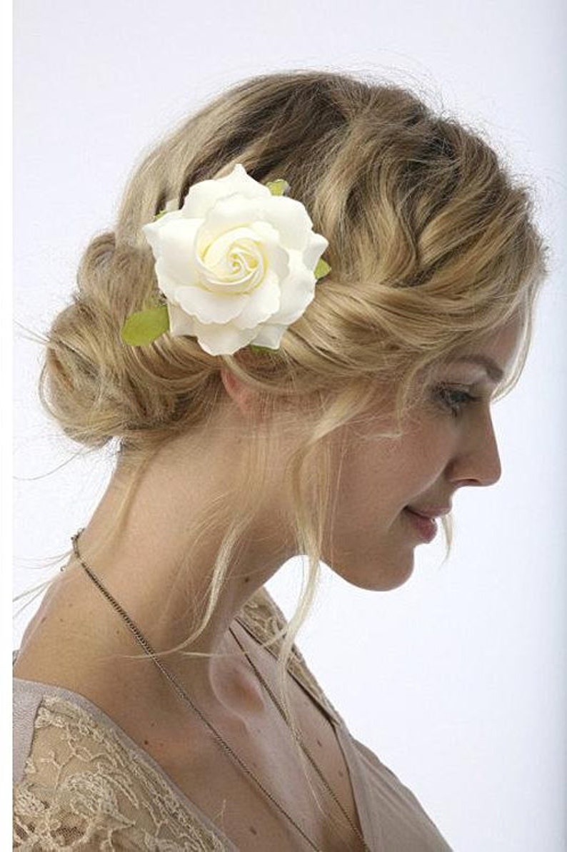 Ivory White rose Bridal Hair flower Bridal Hair accessories Wedding Hair flower Bridal hair clip Rose hair Wedding hair accessories image 9