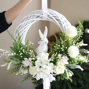 White Easter wreath, Easter bunny wreath, Easter front door wreath, Ester decor