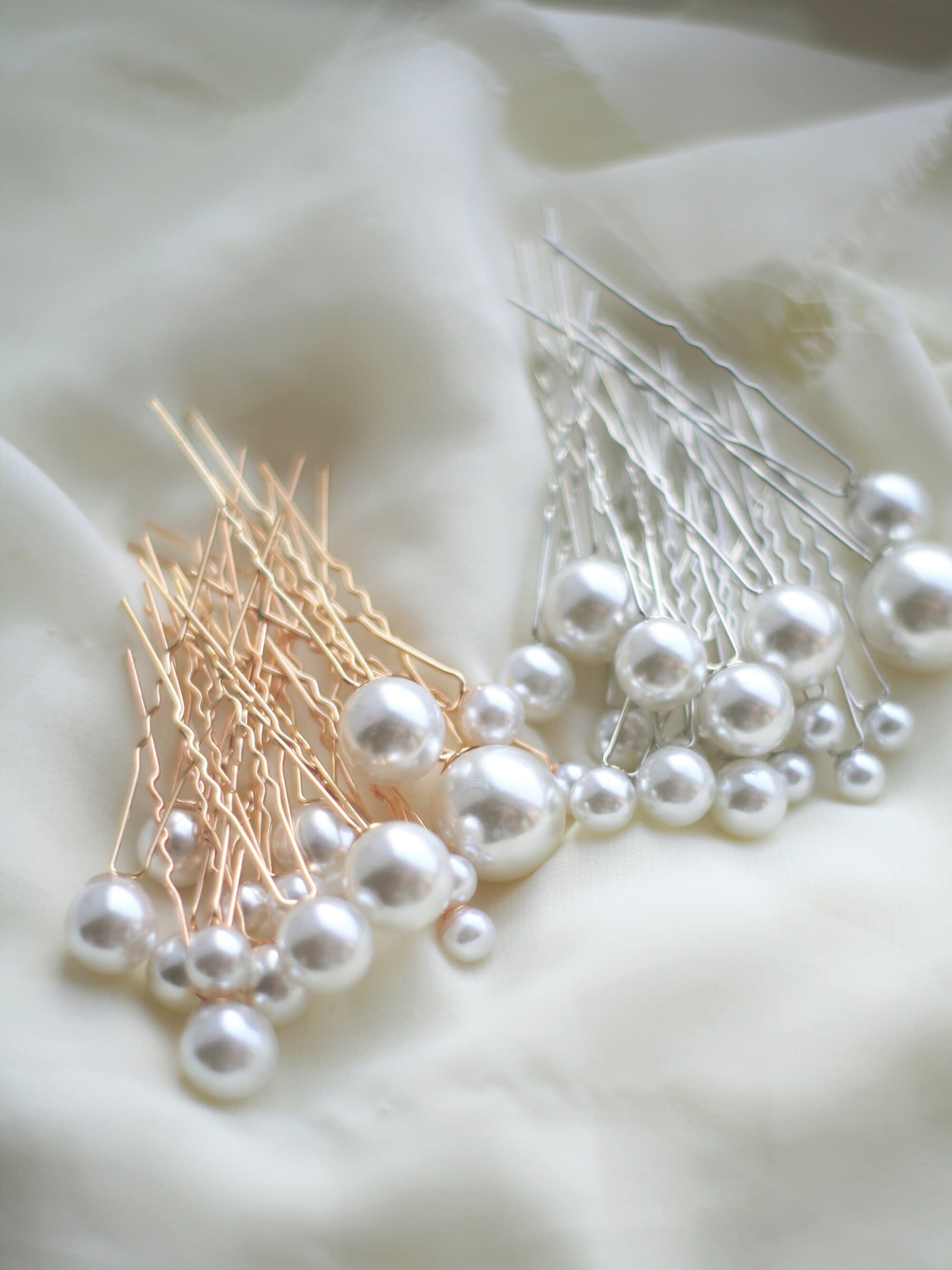 Peach Pearl Hair Pins - Set of 7 - Bridal Wedding Hair 
