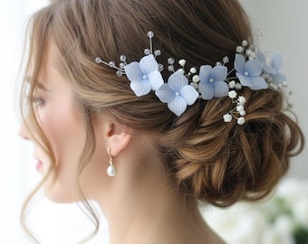Blue Flower Bridal Hair Pins: Crystal Floral Wedding Hair  display picture 1