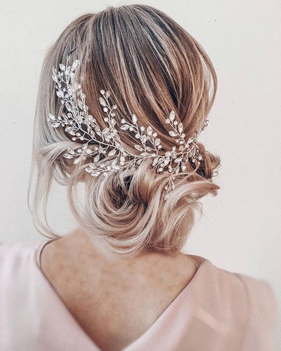 Bridal elegant silver hai vibe head band Silver Bridal Headband Wedding Hair Accessories Bridal Hair  main image 3