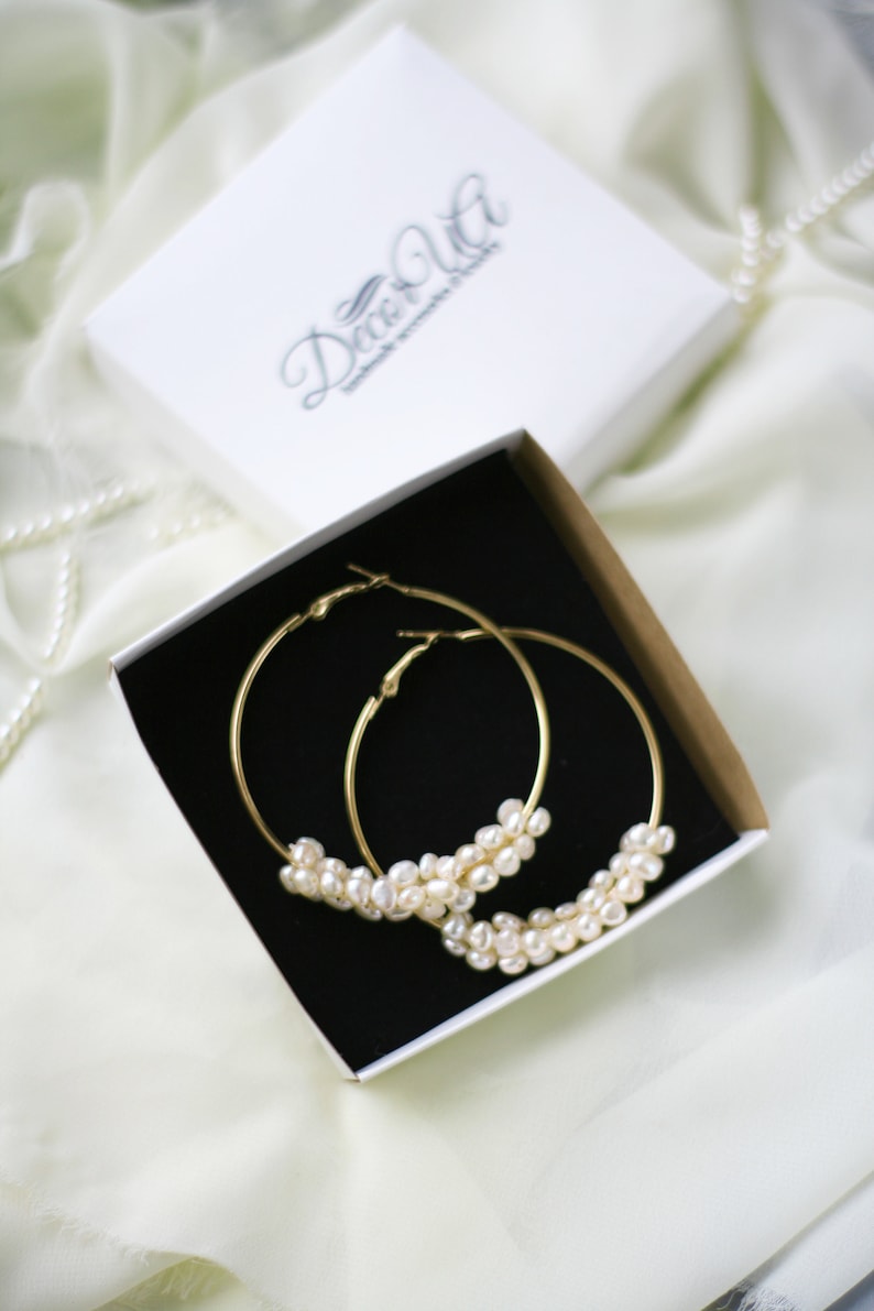 Natural Pearl Hoop Wedding Earrings Silver Hoop Pearl Bridal Earrings Silver Pearl Jewelry image 7