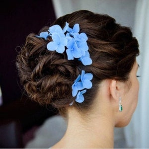 Forcine per capelli con ortensia blu: accessori per capelli con fiori da sposa
