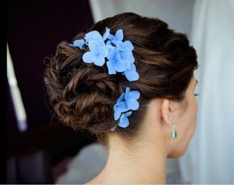 Algo alfileres de pelo de hortensia azul, alfileres de pelo de boda de flor azul alfileres de pelo de novia de flores accesorios de pelo de novia azul