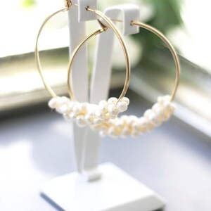Natural Pearl Hoop Wedding Earrings Silver Hoop Pearl Bridal Earrings Silver Pearl Jewelry image 6