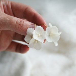 Ivory Hydrangea Bridal Earrings: Handmade Polymer Clay Flower Jewelry