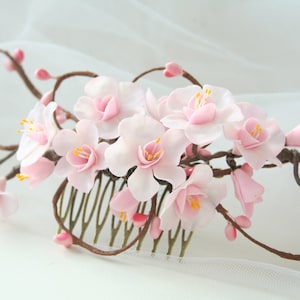 Cherry Sakura hair comb, Pink Blush Bridal hair comb, Pink hair pins, Flower Wedding hair comb, Sakura hair pins