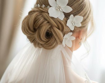White Orchid Hair Pins: Bridal Flower Pearl Hair Clip