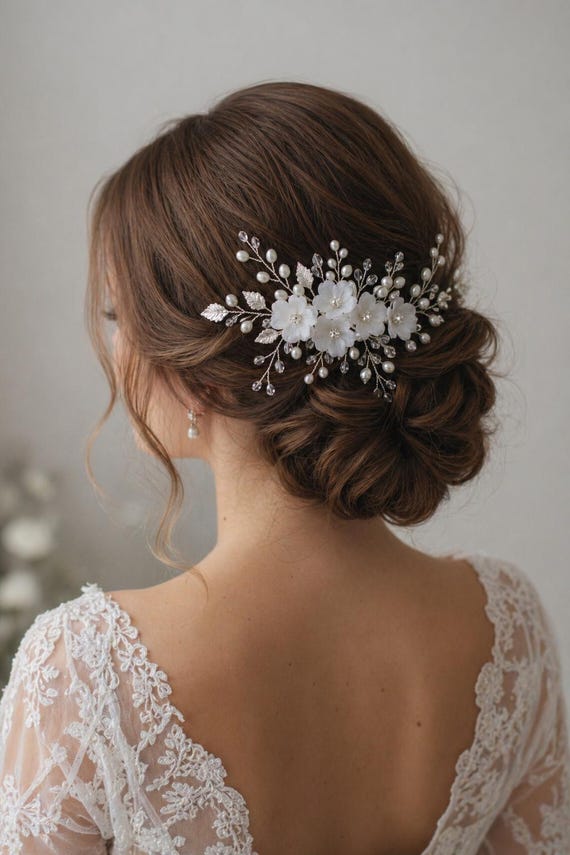 Silver Crystal & Faux Pearl Bridal Hair Comb | Wedding Hair Accessory | NWT Rapture Small Crystal Wedding Hair Comb main image 4