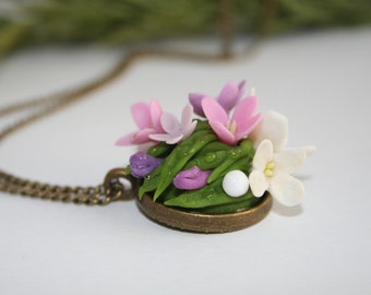 Handmade Lilac Flower Necklace: Polymer Clay Botanical Pendant