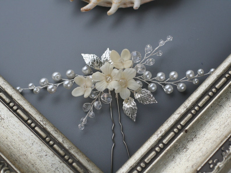 Flower Hair Pin Bridal Hair Pin Flower Blossom Pins Ivory Etsy