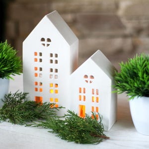 Ceramic Light House Candle Holder: Christmas Mantel Decor Gift