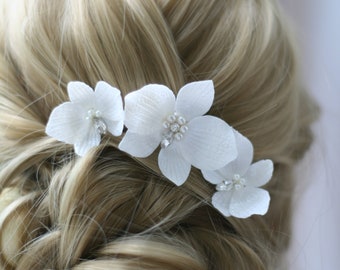 White Orchid Hair Pins: Bridal Flower Pearl Hair Clip