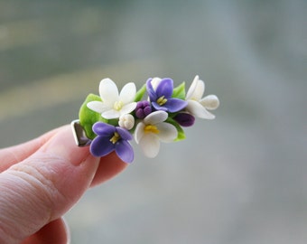 Lilac Flower Hair Clip: Polymer Clay Floral Accessory